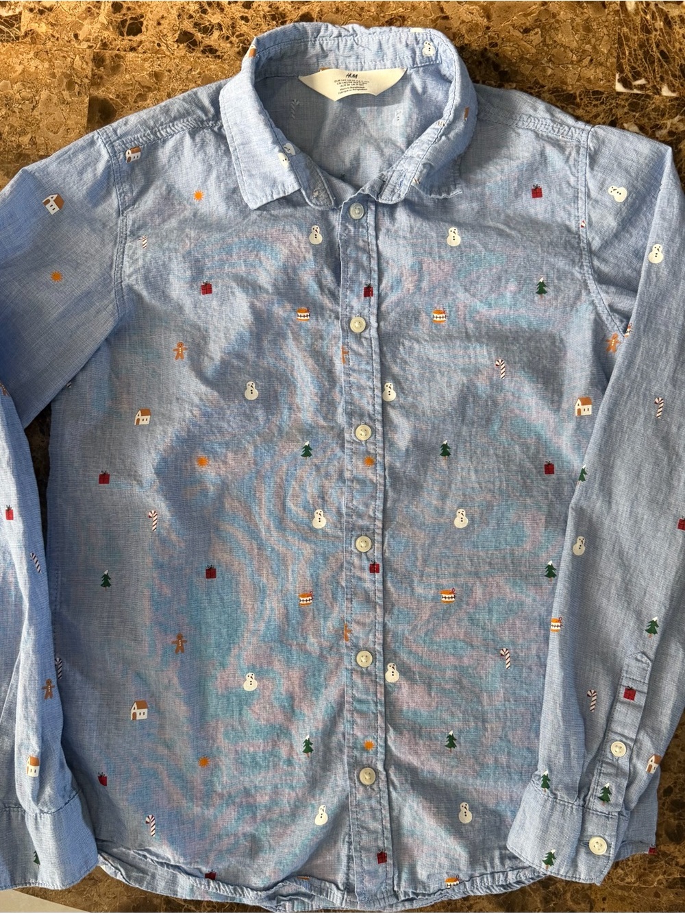H&M Light Blue Holiday Embroidered Button-Down Shirt